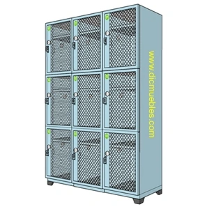 Locker de 9 puestos con puertas en malla.